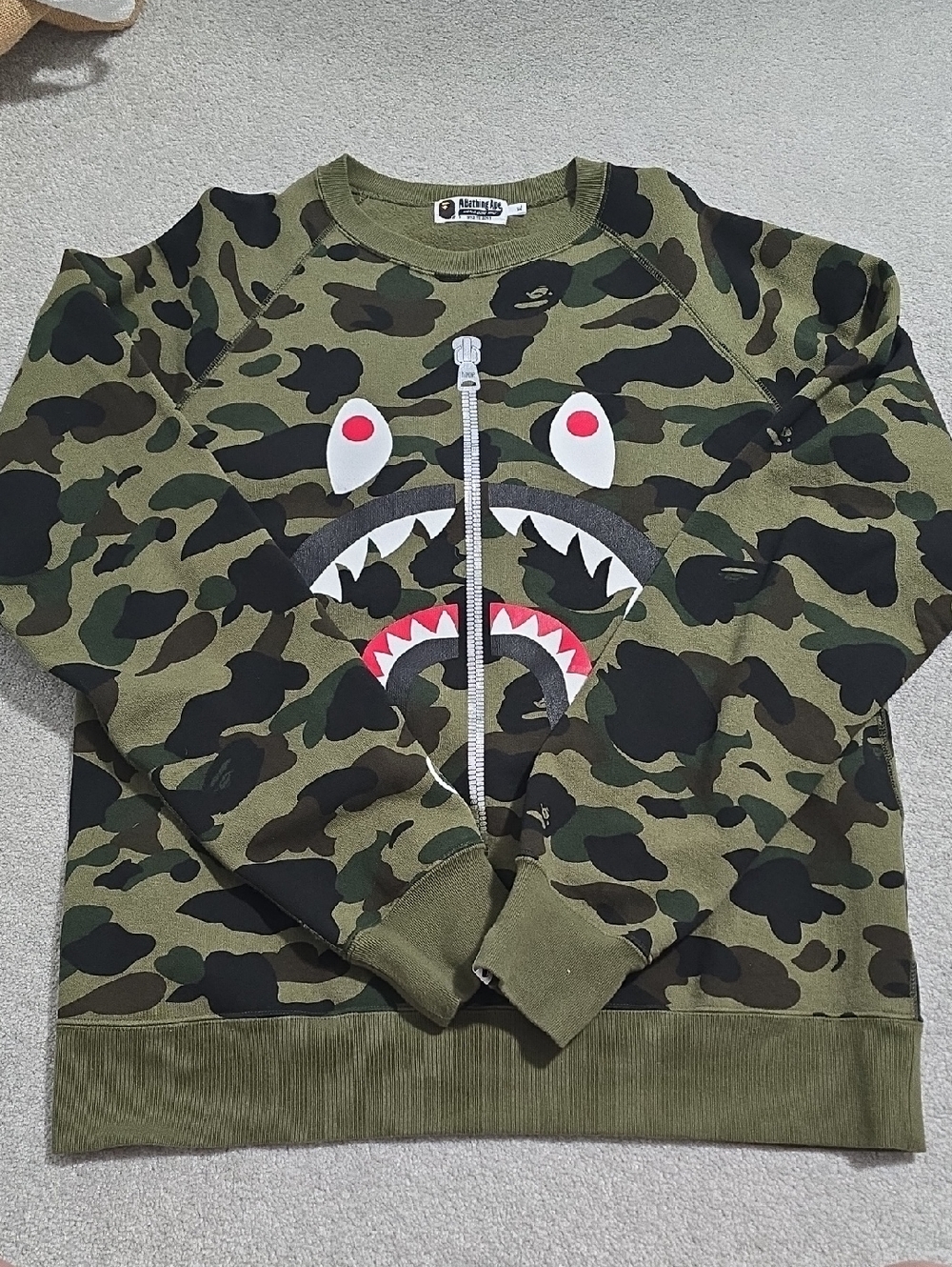 Bape 1st Camo Printed Zip Shark Crewneck (Green)XL